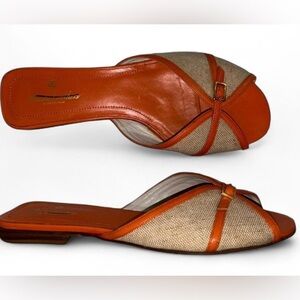Brooks Brothers Women Orange/Leather Textile Slip-On Sandals size 6